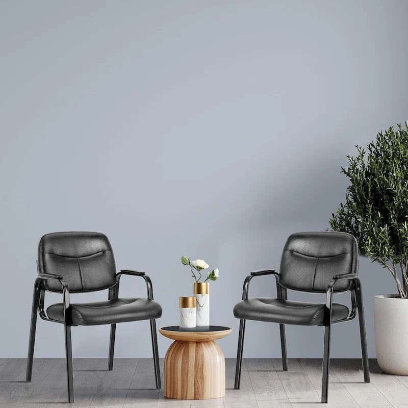 Reception Chairs, Leather Office Desk Guest Side Chair for Home Conference Lobby Area Meeting Church Medical Clinic Elderly