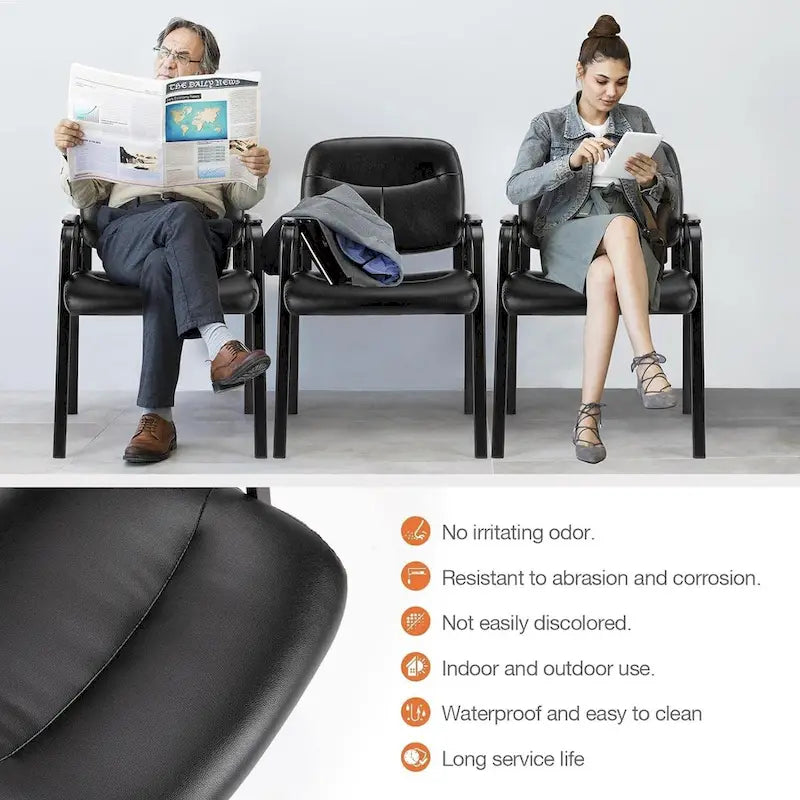 Reception Chairs, Leather Office Desk Guest Side Chair for Home Conference Lobby Area Meeting Church Medical Clinic Elderly