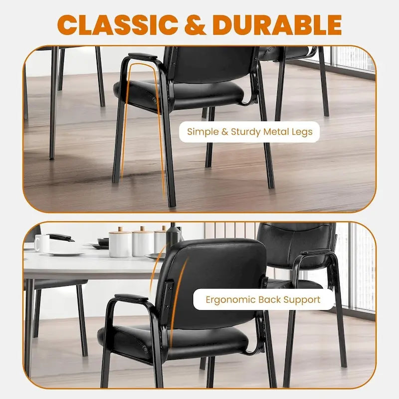 Reception Chairs, Leather Office Desk Guest Side Chair for Home Conference Lobby Area Meeting Church Medical Clinic Elderly