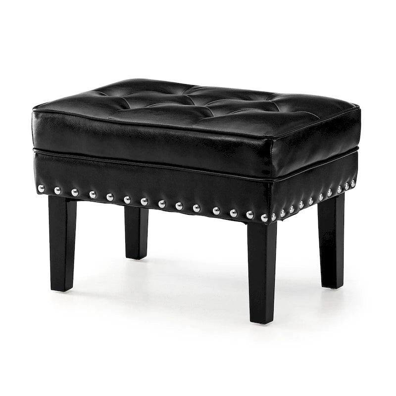 Glitzhome 22W Mid-century PU Leather Tufted Ottoman Foot Stool