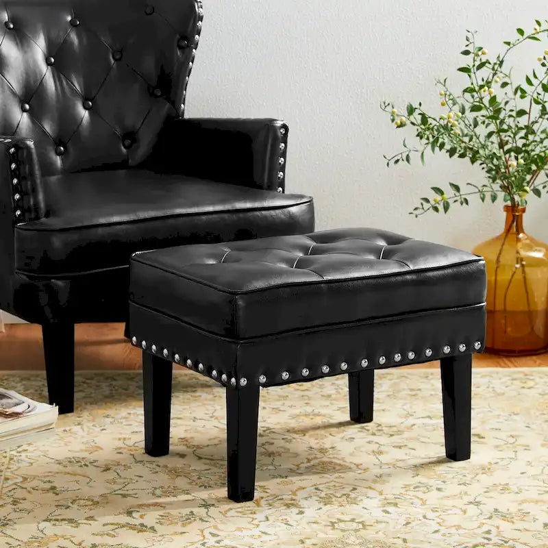 Glitzhome 22W Mid-century PU Leather Tufted Ottoman Foot Stool