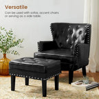 Glitzhome 22W Mid-century PU Leather Tufted Ottoman Foot Stool