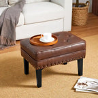 Glitzhome 22W Mid-century PU Leather Tufted Ottoman Foot Stool