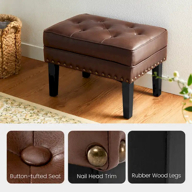 Glitzhome 22W Mid-century PU Leather Tufted Ottoman Foot Stool