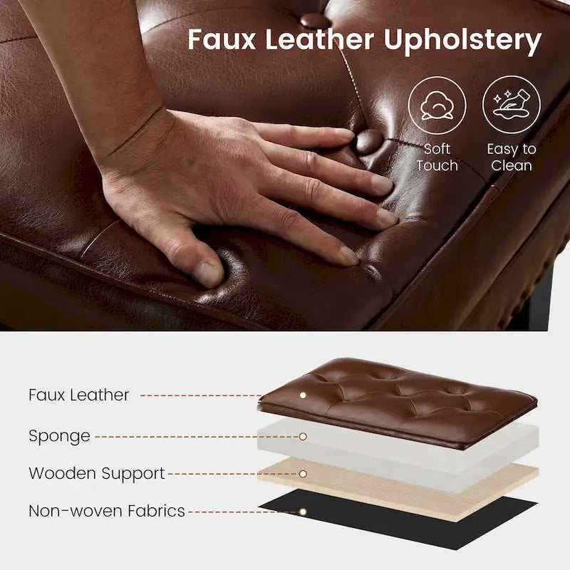 Glitzhome 22W Mid-century PU Leather Tufted Ottoman Foot Stool