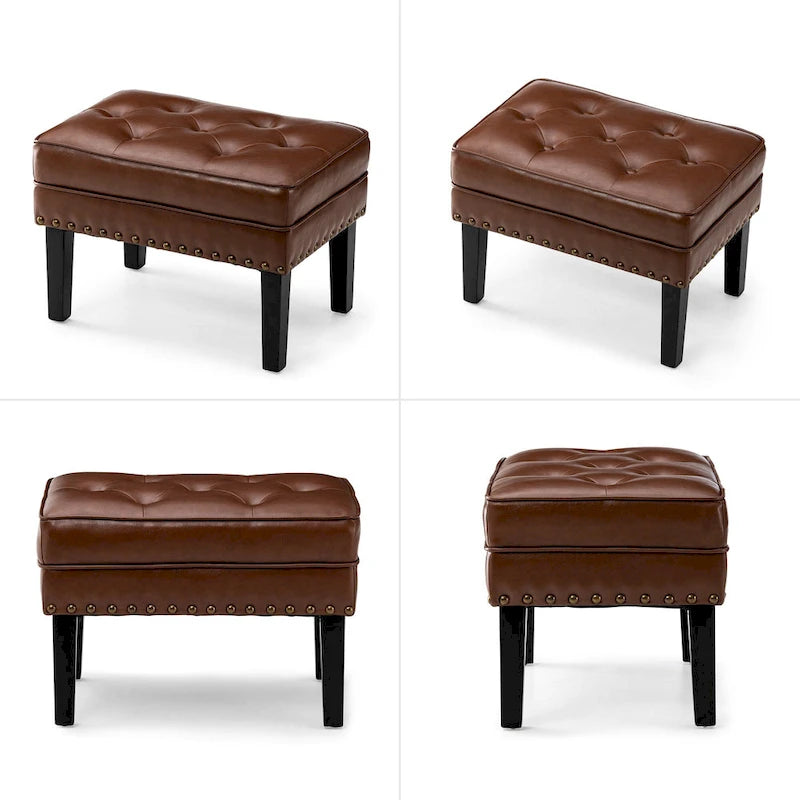 Glitzhome 22W Mid-century PU Leather Tufted Ottoman Foot Stool