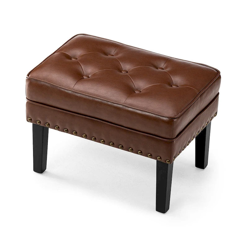 Glitzhome 22W Mid-century PU Leather Tufted Ottoman Foot Stool
