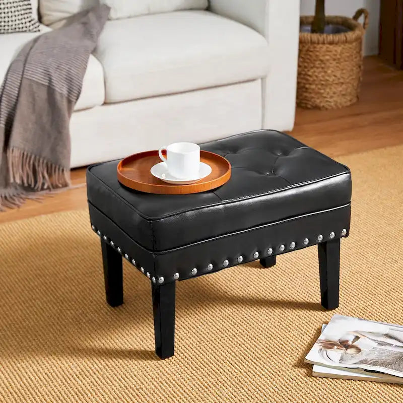 Glitzhome 22W Mid-century PU Leather Tufted Ottoman Foot Stool