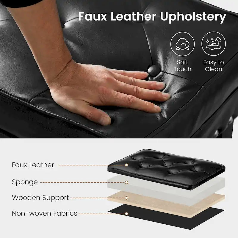 Glitzhome 22W Mid-century PU Leather Tufted Ottoman Foot Stool