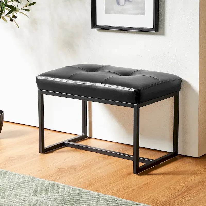 Glitzhome 24W Modern PU Leather Button-tufted Ottoman Foot Stool