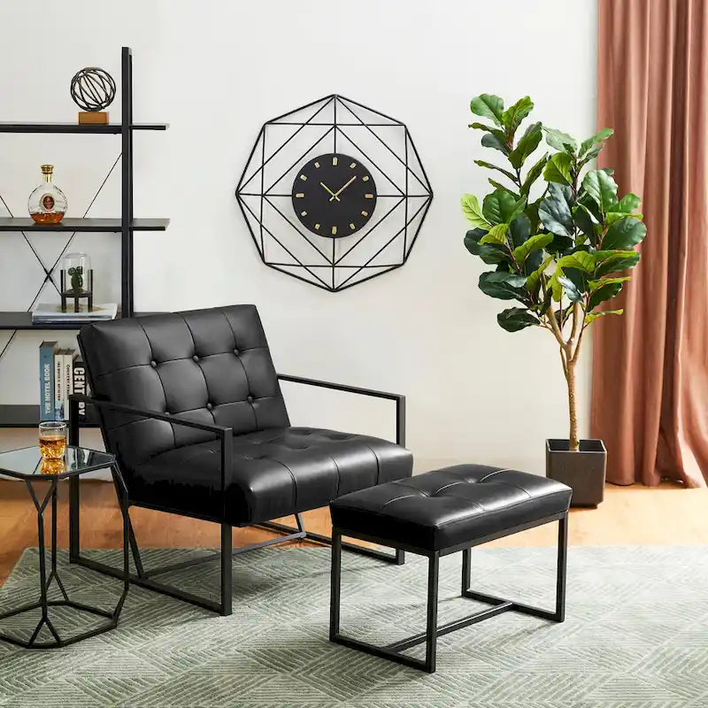 Glitzhome 24W Modern PU Leather Button-tufted Ottoman Foot Stool