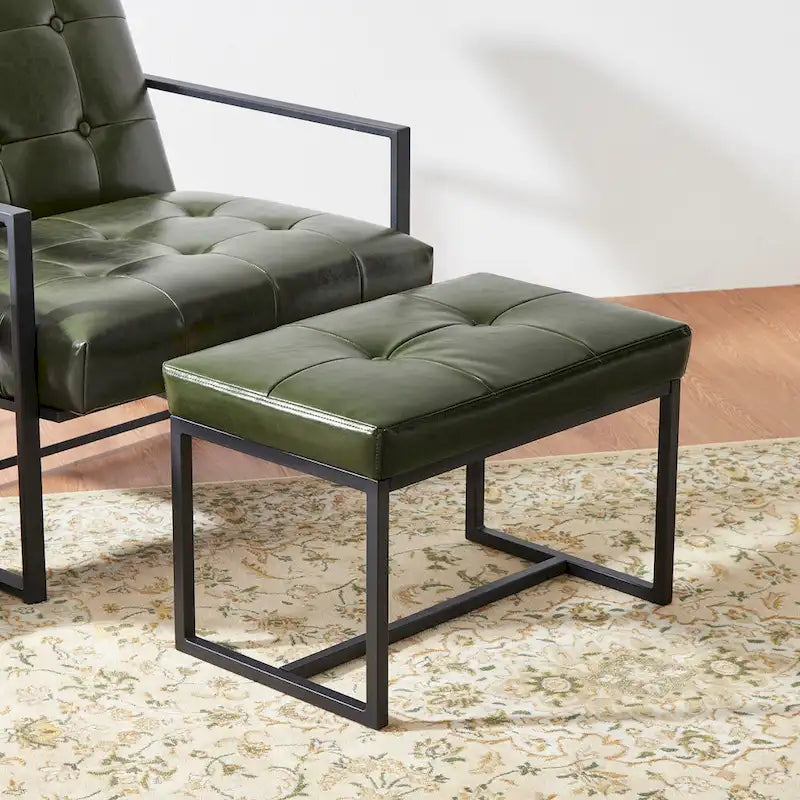 Glitzhome 24W Modern PU Leather Button-tufted Ottoman Foot Stool