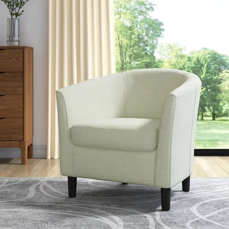 Upholstered Modern Barrel Accent Chair with Wood Legs