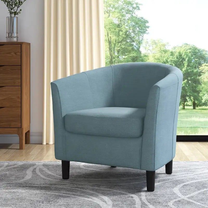 Upholstered Modern Barrel Accent Chair with Wood Legs
