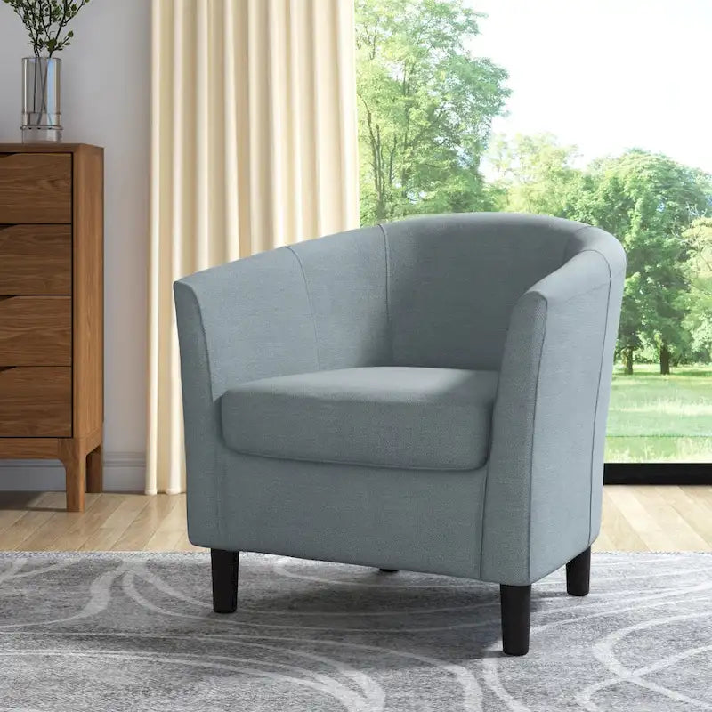 Upholstered Modern Barrel Accent Chair with Wood Legs