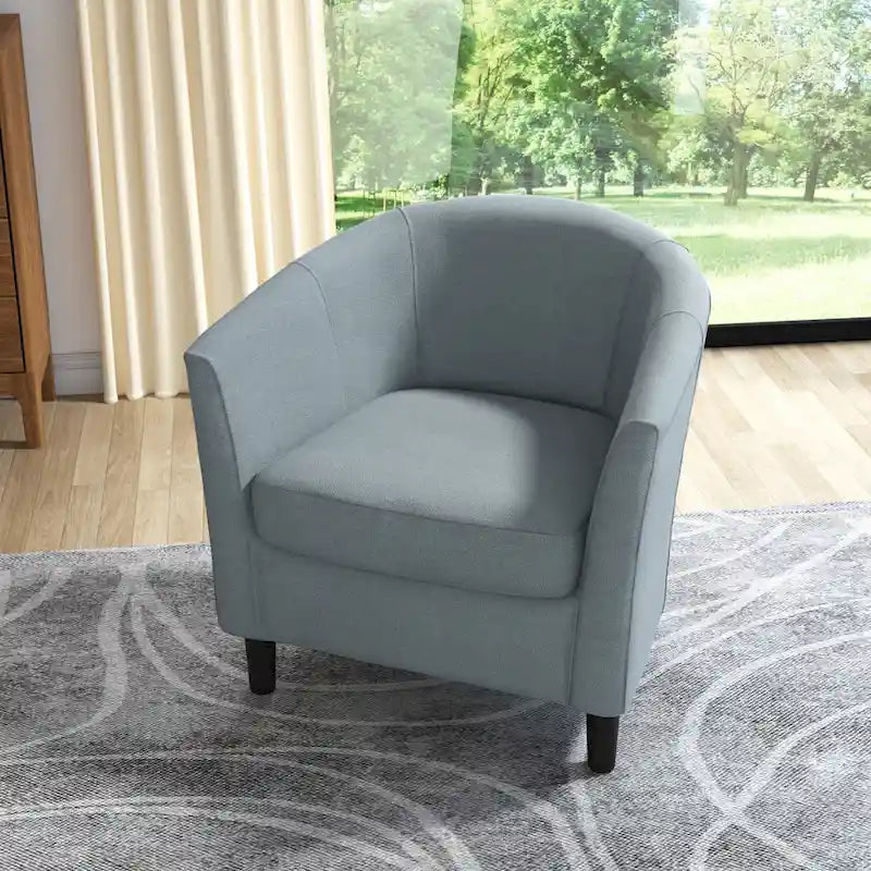 Upholstered Modern Barrel Accent Chair with Wood Legs