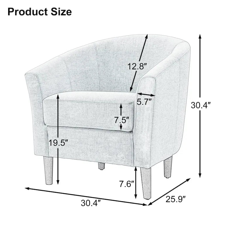 Upholstered Modern Barrel Accent Chair with Wood Legs