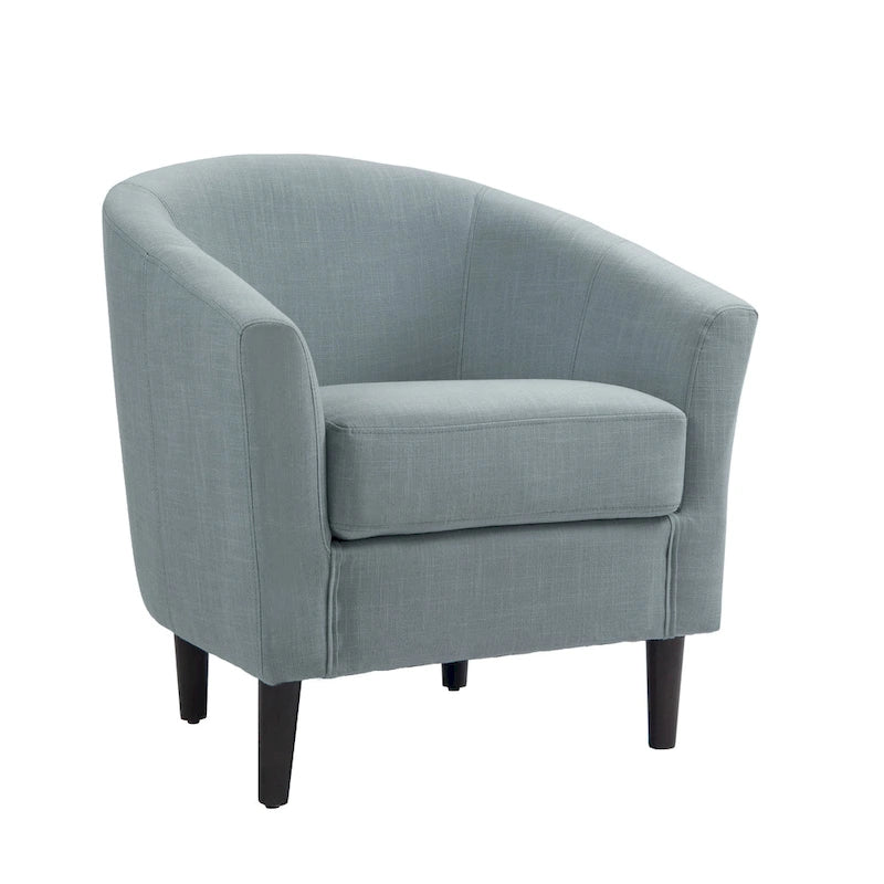 Upholstered Modern Barrel Accent Chair with Wood Legs