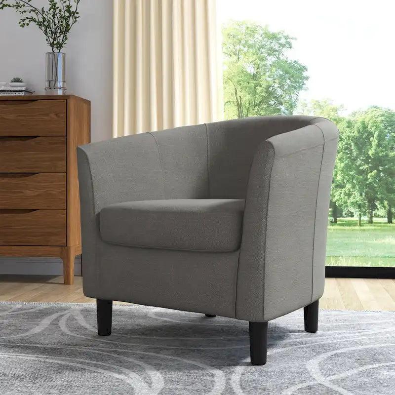 Upholstered Modern Barrel Accent Chair with Wood Legs