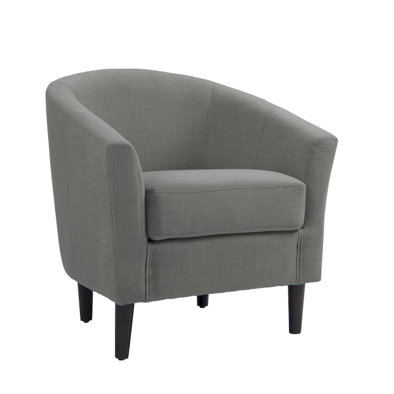 Upholstered Modern Barrel Accent Chair with Wood Legs