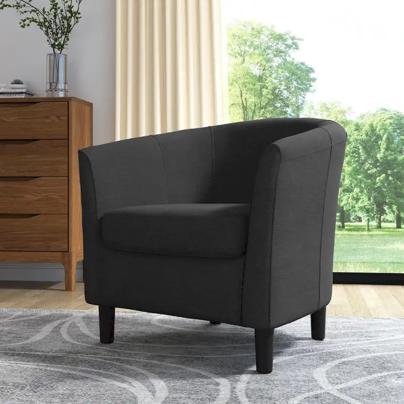 Upholstered Modern Barrel Accent Chair with Wood Legs