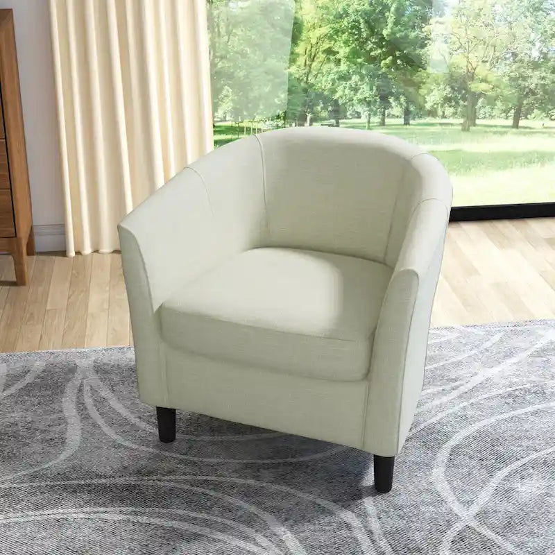 Upholstered Modern Barrel Accent Chair with Wood Legs