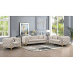 3 Pieces Mid-century Modern Buckle Fabric Living Room Sofa Set Sectional
