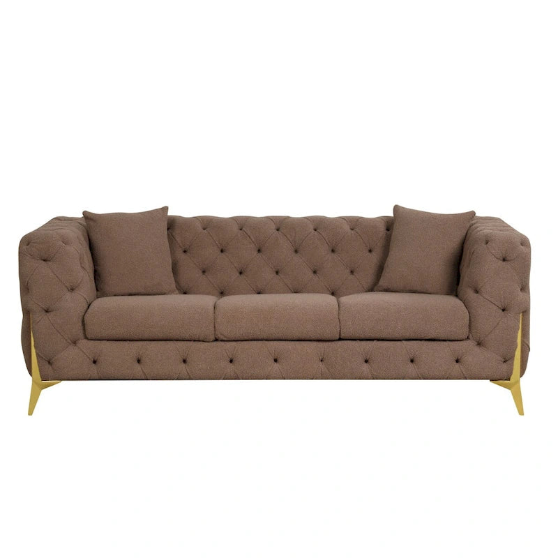 3 Pieces Mid-century Modern Buckle Fabric Living Room Sofa Set Sectional