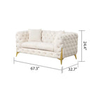 3 Pieces Mid-century Modern Buckle Fabric Living Room Sofa Set Sectional