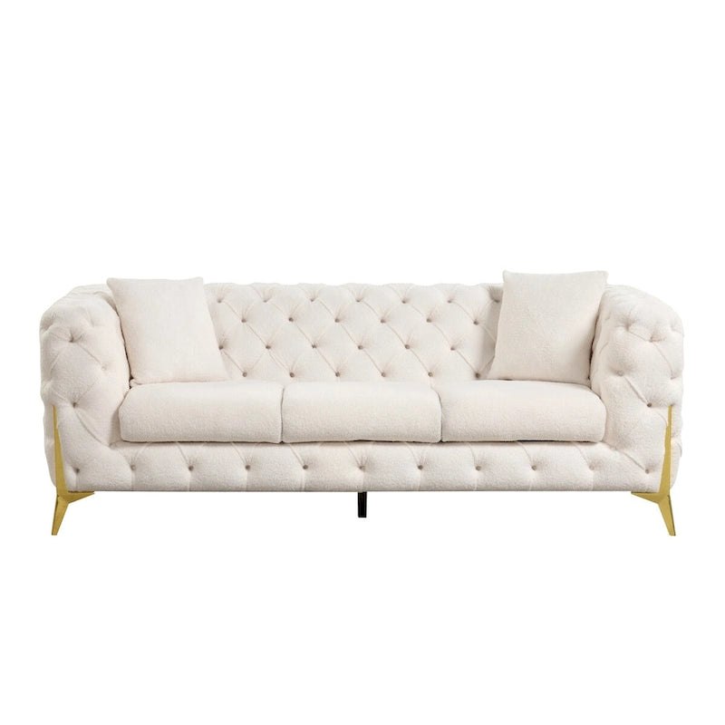 3 Pieces Mid-century Modern Buckle Fabric Living Room Sofa Set Sectional