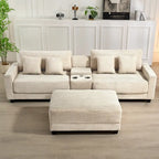 Oversized Corduroy Upholstered Sofa with a Removable Ottoman & 4 Pillows