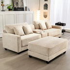 Oversized Corduroy Upholstered Sofa with a Removable Ottoman & 4 Pillows