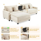 Oversized Corduroy Upholstered Sofa with a Removable Ottoman & 4 Pillows