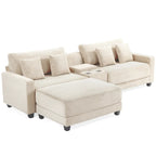 Oversized Corduroy Upholstered Sofa with a Removable Ottoman & 4 Pillows