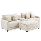 Oversized Corduroy Upholstered Sofa with a Removable Ottoman & 4 Pillows