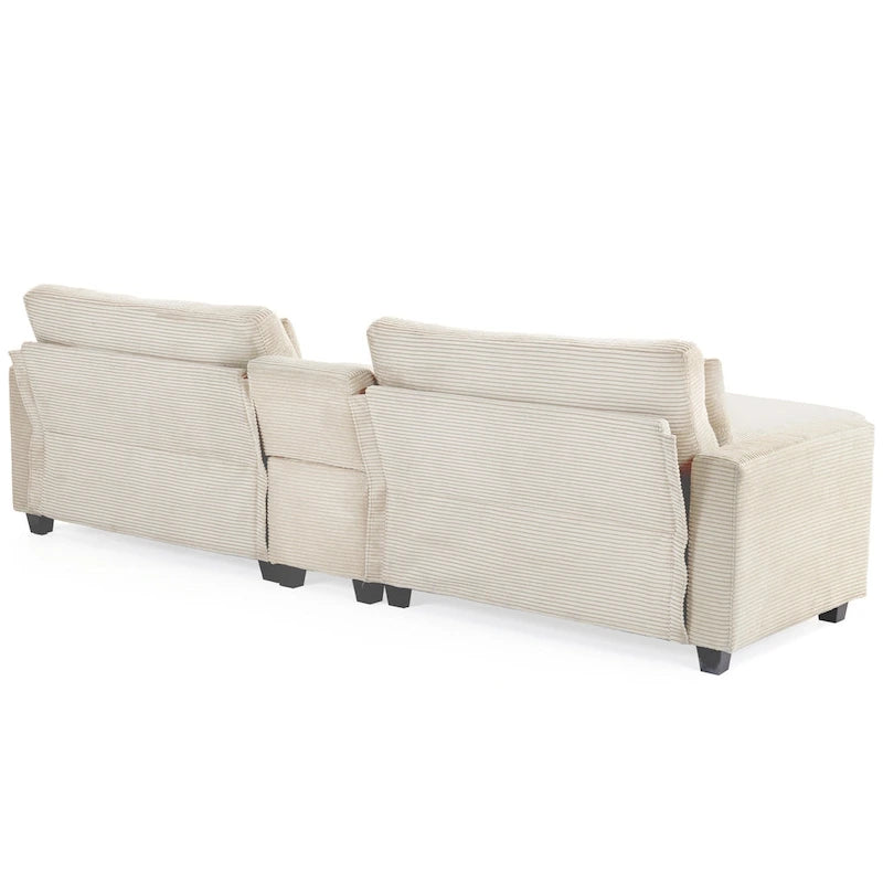 Oversized Corduroy Upholstered Sofa with a Removable Ottoman & 4 Pillows
