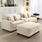 Oversized Corduroy Upholstered Sofa with a Removable Ottoman & 4 Pillows