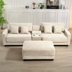 Oversized Corduroy Upholstered Sofa with a Removable Ottoman & 4 Pillows