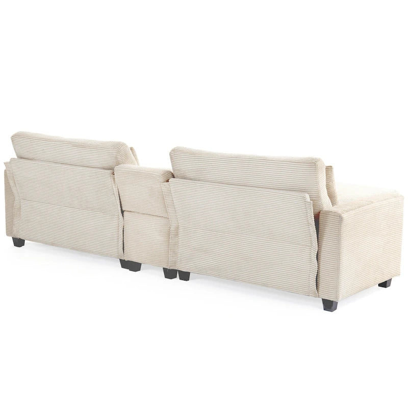 Oversized Corduroy Upholstered Sofa with a Removable Ottoman & 4 Pillows