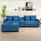 Oversized Corduroy Upholstered Sofa with a Removable Ottoman & 4 Pillows