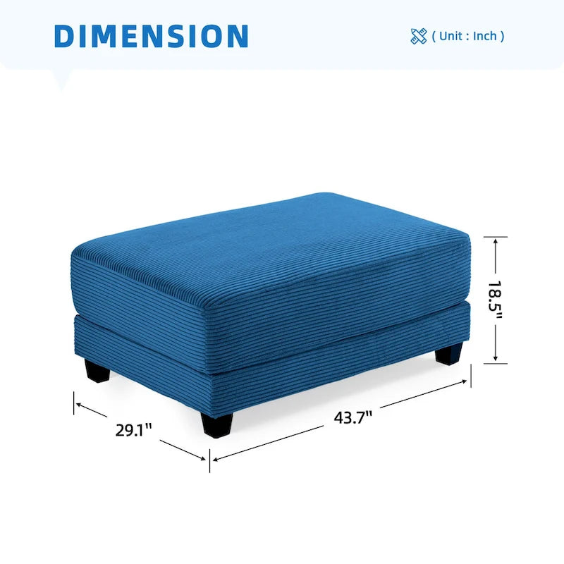 Oversized Corduroy Upholstered Sofa with a Removable Ottoman & 4 Pillows