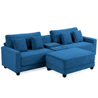 Oversized Corduroy Upholstered Sofa with a Removable Ottoman & 4 Pillows