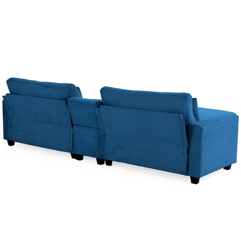 Oversized Corduroy Upholstered Sofa with a Removable Ottoman & 4 Pillows