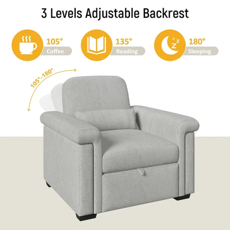 Living Room Lounger Chair 3 in 1 Convertible Sleeper Chair with Pillow