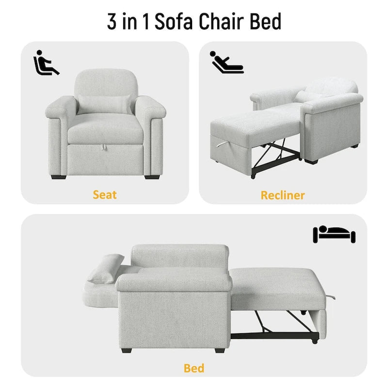 Living Room Lounger Chair 3 in 1 Convertible Sleeper Chair with Pillow