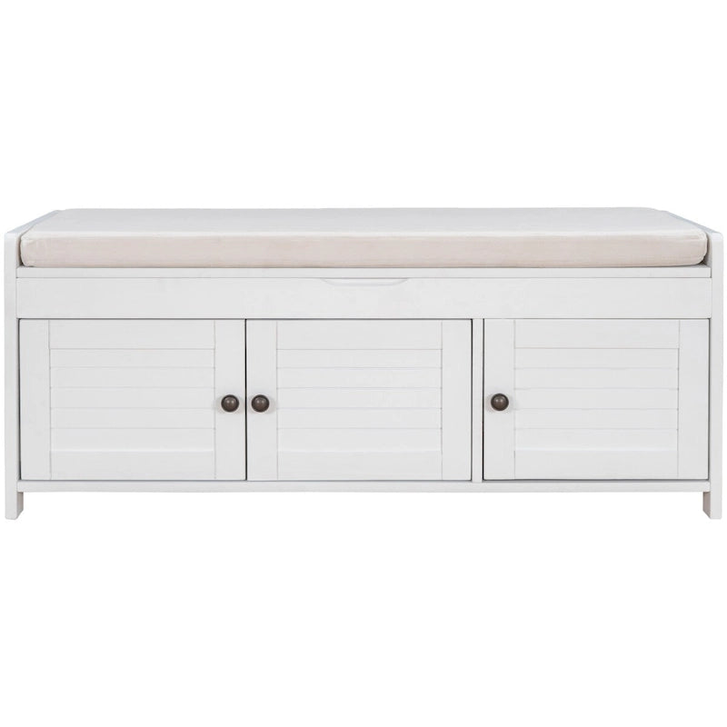 Storage Bench with 3 Shutter-shaped Doors, Removable Cushion and Hidden Storage Space - 43.5L x 16W x 18H