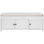 Storage Bench with 3 Shutter-shaped Doors, Removable Cushion and Hidden Storage Space - 43.5L x 16W x 18H