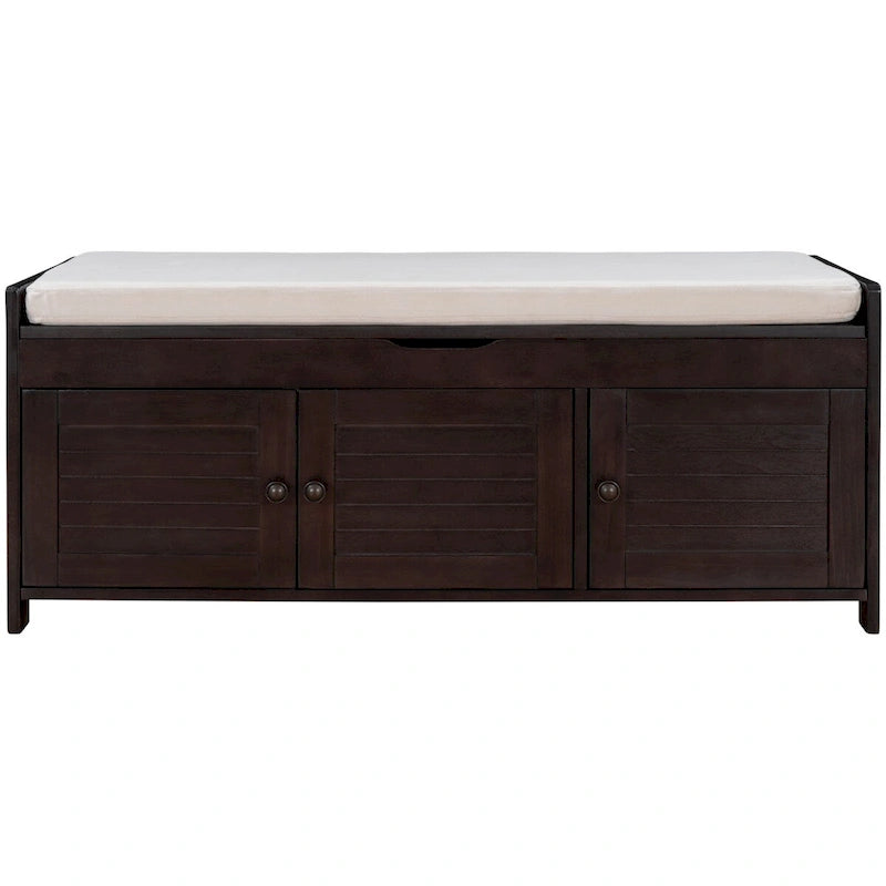 Storage Bench with 3 Shutter-shaped Doors, Removable Cushion and Hidden Storage Space - 43.5L x 16W x 18H