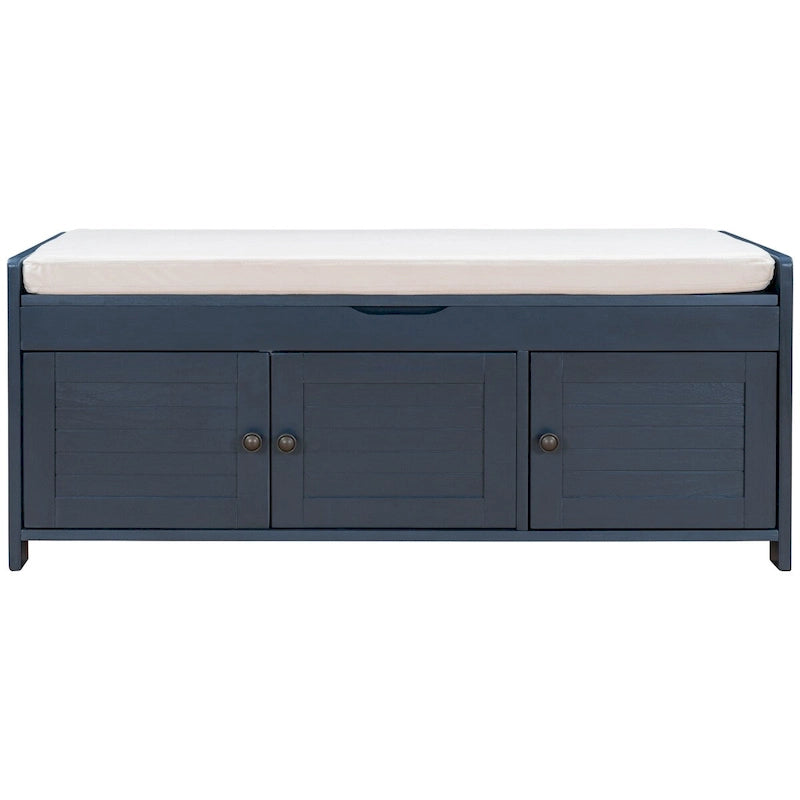Storage Bench with 3 Shutter-shaped Doors, Removable Cushion and Hidden Storage Space - 43.5L x 16W x 18H