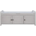 Storage Bench with 3 Shutter-shaped Doors, Removable Cushion and Hidden Storage Space - 43.5L x 16W x 18H